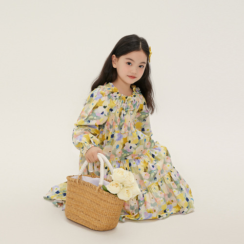 Pudding Haru's new sweet girl style floral dress for spring 2024 children's casual and stylish floral dress