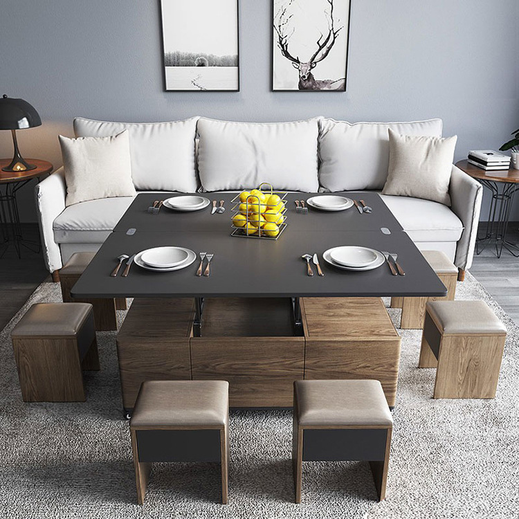 Mesa de café de elevación multifuncional que cambia la mesa de comedor de doble uso integrado pequeño apartamento ligero mesa de comedor plegable de lujo almacenamiento creativo multifuncional