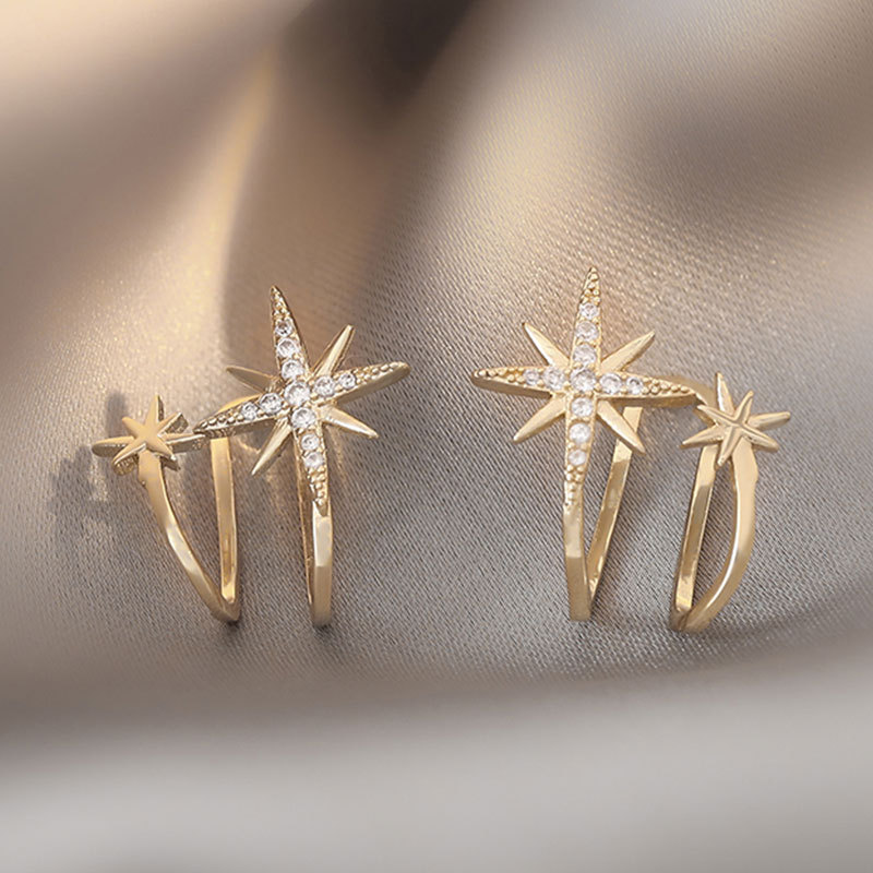 Estrella de seis puntas clip de hueso de oreja hembra de alto grado de luz de lujo único nicho diseño clip de oreja estilo frío pendientes sin oreja