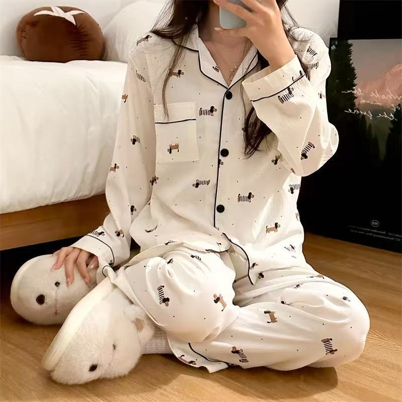 Pijamas de primavera y otoño nubes de algodón estudiantes delgados sueltos cardigans de manga larga set de ropa para el hogar image 25