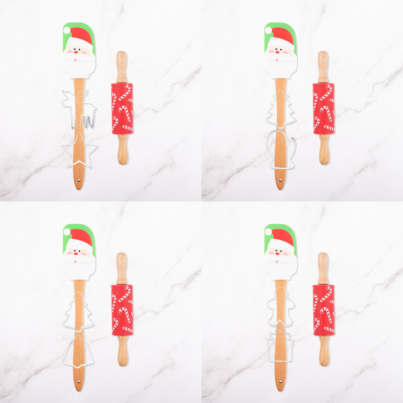 クリスマスシリカゲルヘッドクリームスクレーパーけやき木柄キッチンベーカリーデザートケーキヘラクッキー金型ベーカリーセット|undefined
