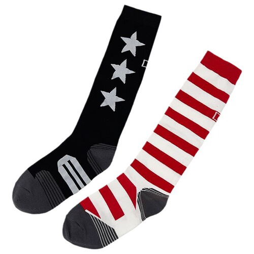 Red-striped calf socks, trendy and stylish AB-style women's long socks for a slimming look—spring/summer mid-to-high cut crew socks