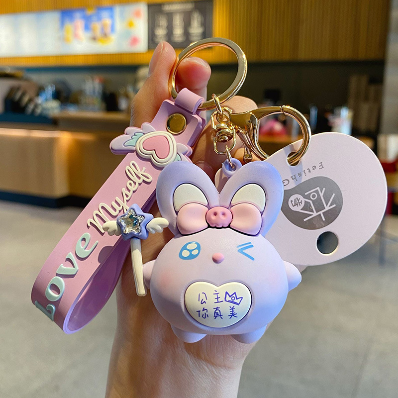 Caricatura goteo de pegamento Maji conejo llavero accesorios interesantes bonitos bolsos escolares colgante llavero de mujer al por mayor
