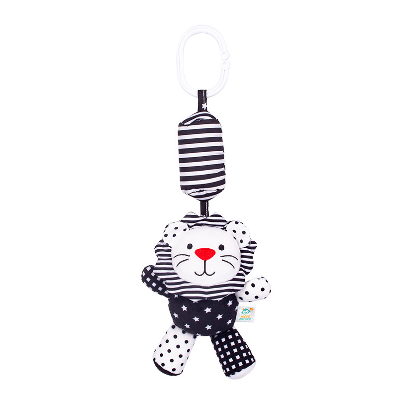 Campana de viento de mono feliz recién nacido en blanco y negro, juguete de educación temprana para bebé, sonajero de animal, adorno colgante para cuna.