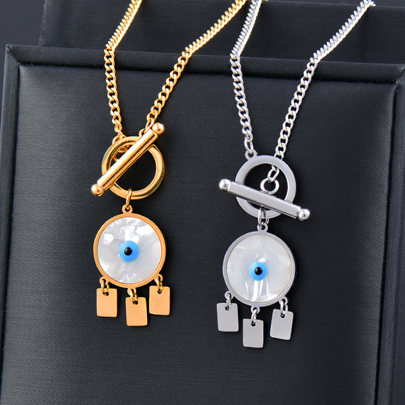 Fashion Eye Stainless Steel Inlay Shell Pendant Necklace 1 Piece