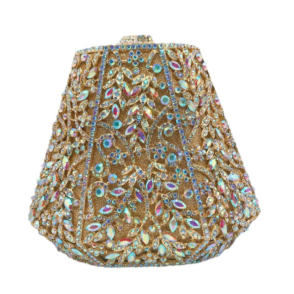 Túi clutch nữ đính kim cương kim loại rỗng phong cách Âu Mỹ — Nền vàng kim cương trắng, Vàng kim AB, Bạc AB, Màu bạc