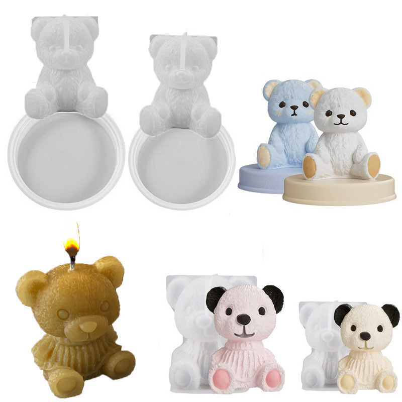 Diamond Bear Aromatherapy Candle Resin Silicone Mould Gel Drop Diy Cut Three-dimensional Geometry Woolen Bear Ice Hockey