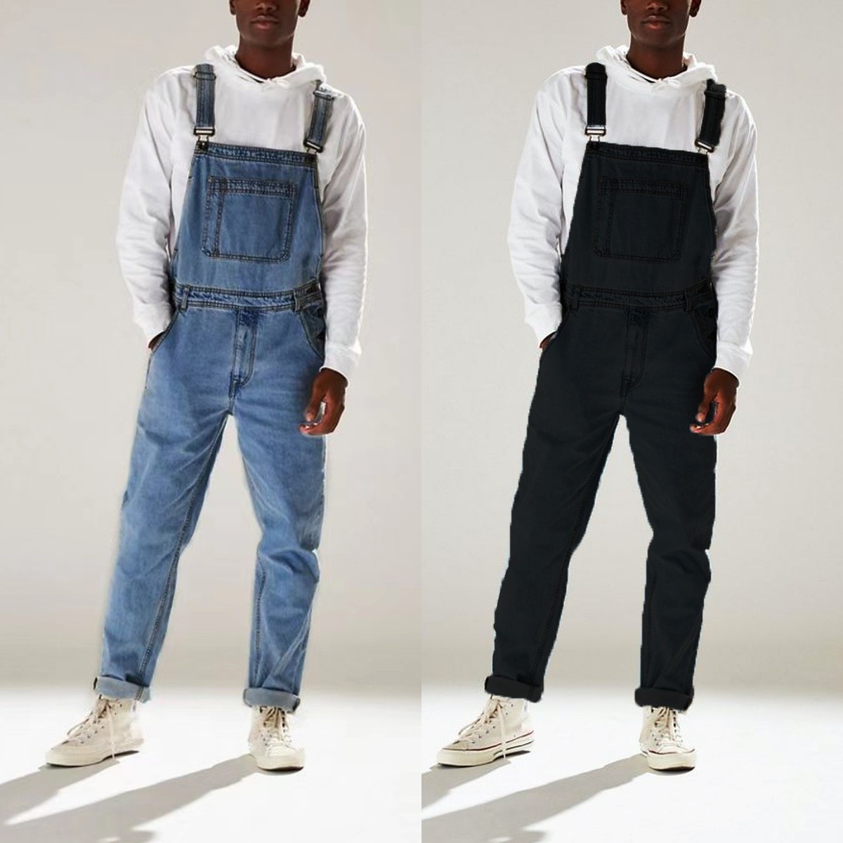 2024 New Summer Street Fashionable European and American Solid Color Suspenders Suspender High Waist Men's Jeans