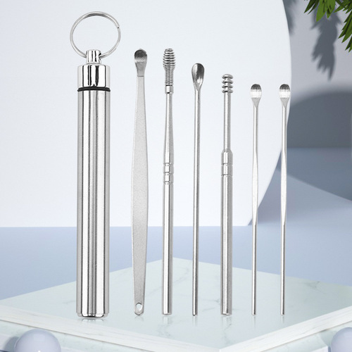 Stainless steel ear spoon set of 6, ear cleaning tool set with spiral extraction, wholesale manufacturer