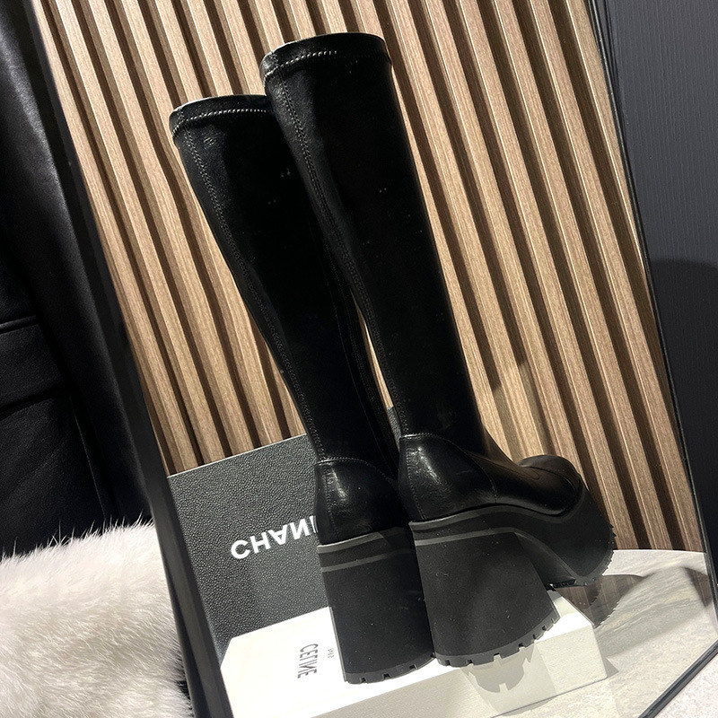 2025 Autumn/Winter New Waterproof Platform Ultra-High Heel Long Boots Slimming White High Boots for Petite Women Elastic Slim Boots Height Increasing