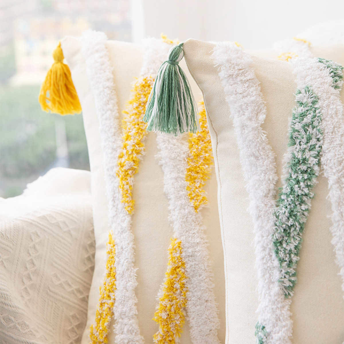 Amazon nuevo estilo bohemio Geometría Paddle Pillow Cover Cojín de estilo de borda alojamiento simple almohada de cintura