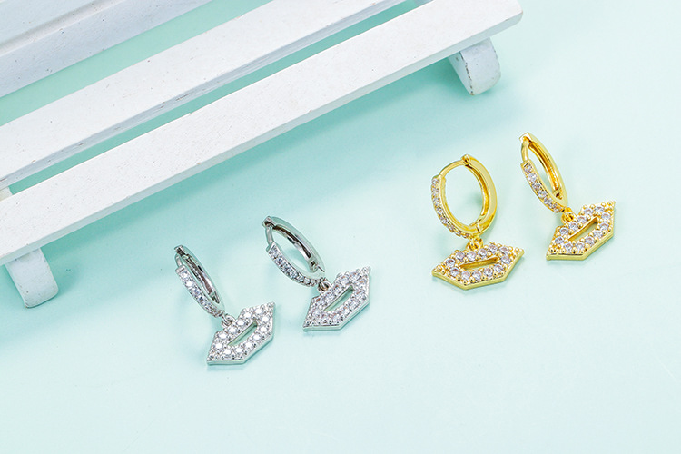 4g Weight Zircon Inlay Material Earrings Classification Housewarming, Anniversary, Business, Wedding, Travel, Birthday, Festival Occasion Fashion Diamond-studded Lip Earrings