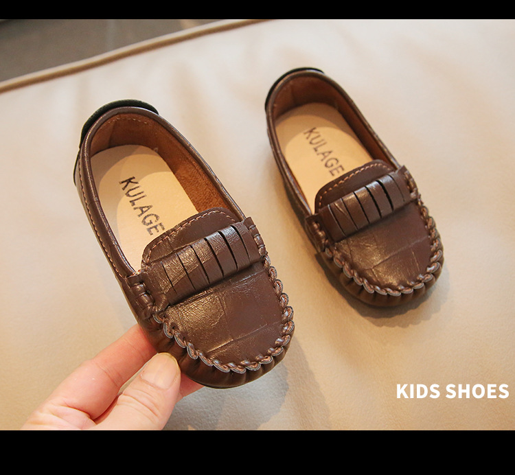 One Step Small Leather Soft Sole Versatile Single Boys and Girls Casual Bean Children's Shoes_voghion.com