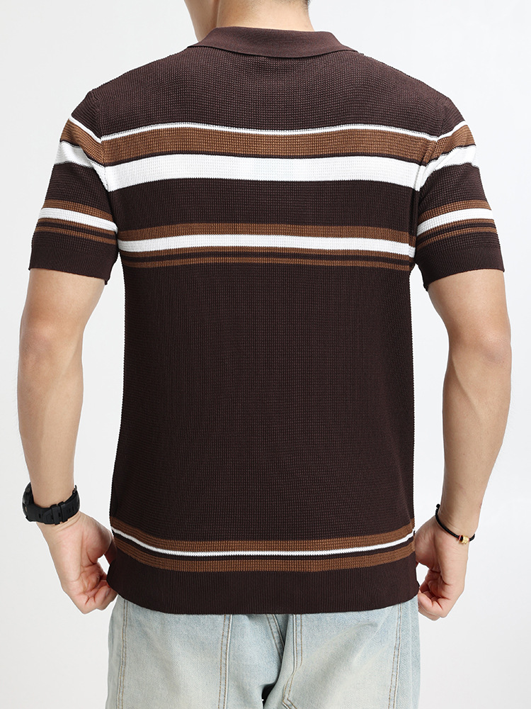 Camiseta de polo de hielo de alto nivel de hombre con cuello corto de manga corta, camiseta de punto a rayas de contraste, camiseta de negocios, camiseta casual de Paul