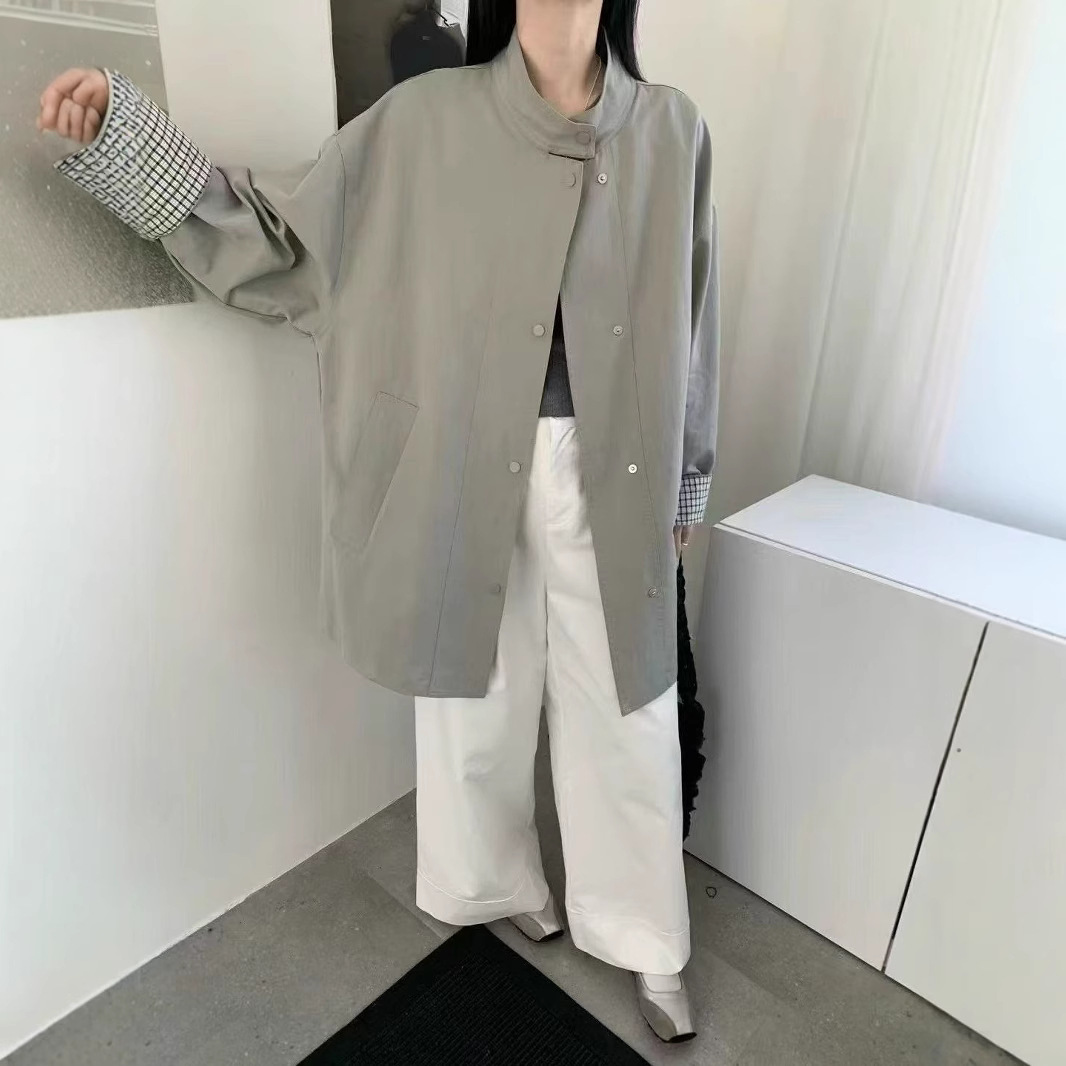 Korean High-End Stand-Up Collar Windbreaker Jacket for Women Autum 2025 New Loose Design Niche Mid-Length Top