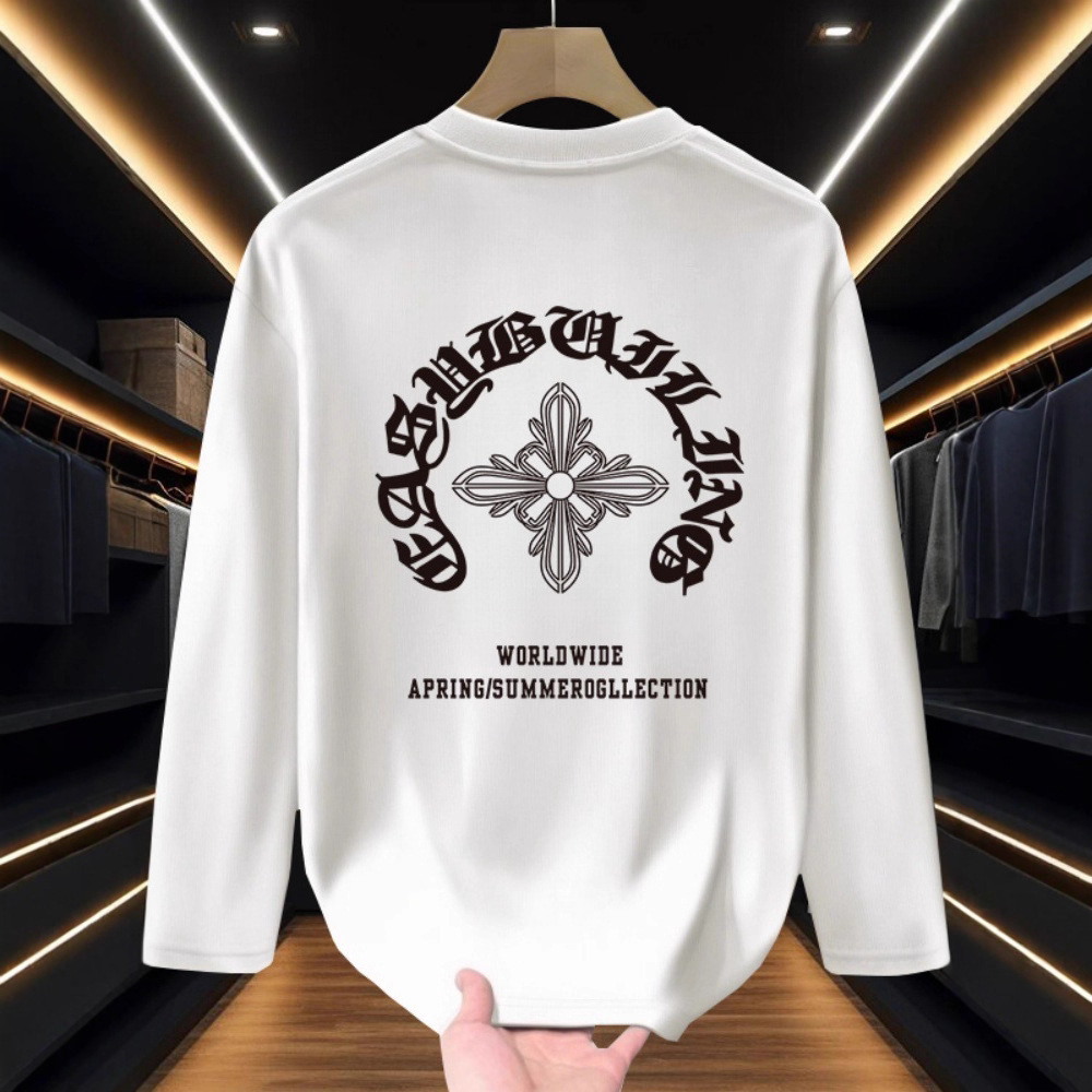 Men's High-End Streetwear Long Sleeve T-Shirt Heavyweight Pure Cotton Autumn Winter Base Layer Top Cool Stylish American Brand_voghion.com