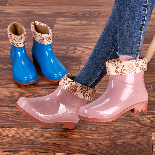 Low tube warm and velvet rain boots low -top waterproof shoes…