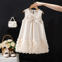 2025新款女童甜美公主裙礼服冬装女宝宝蝴蝶结背心裙连衣裙