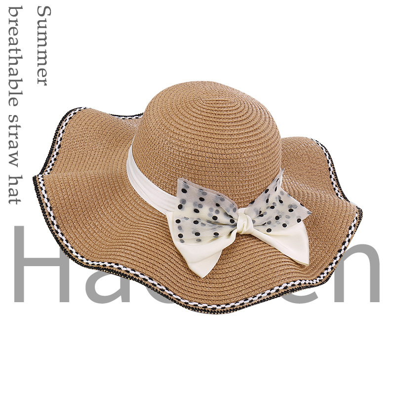 Sombrero de paja de onda coreana para mujeres de verano, sombrero de playa, sombrero de vacaciones, sombrero de sol de protección solar