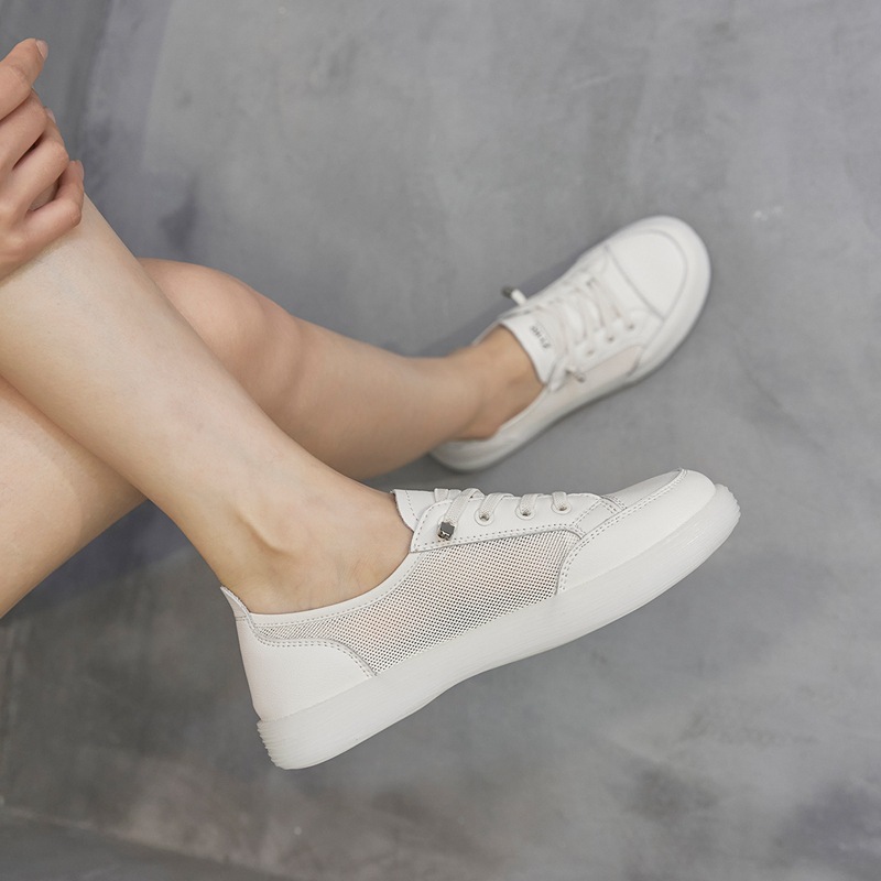 Giày sneaker nữ trắng mesh thoáng khí đế bằng — Màu be A81