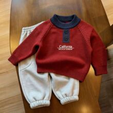 儿童洋气时髦撞色毛衣韩版秋冬新款男女宝宝休闲保暖针织上衣童装