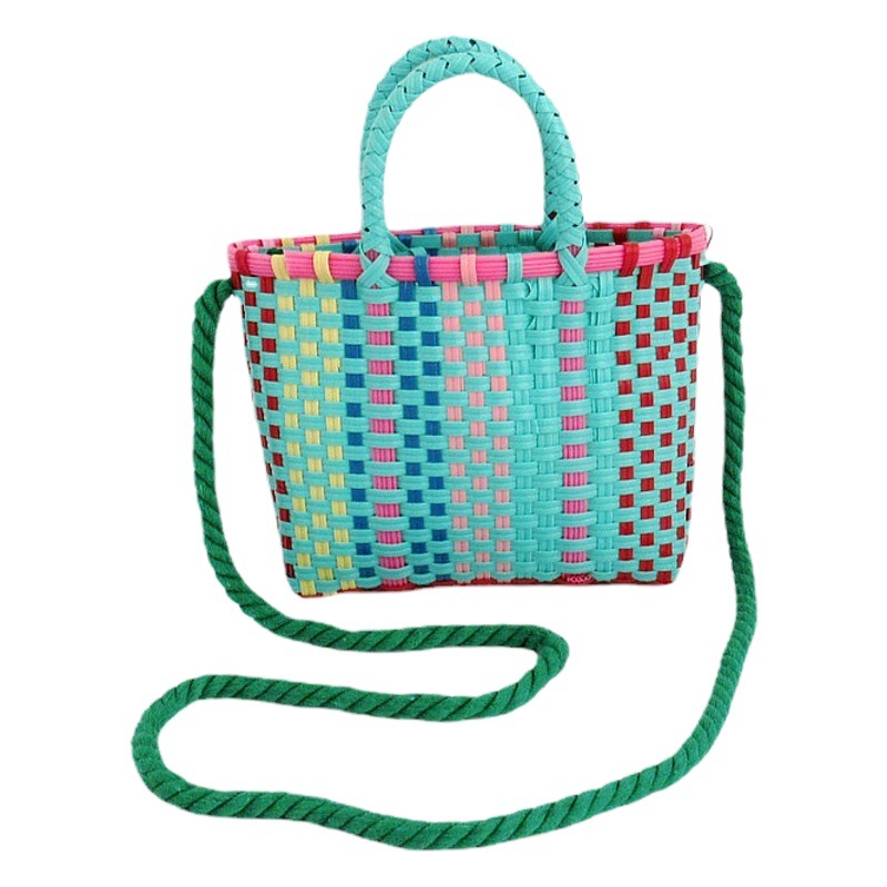 Plastic Thin Woven Bag Children's Coin Purse Small Backpack Small Basket Colorful Woven Basket Small Square Bag Children's Bag