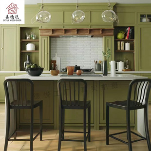 Nanjing Solid Wood Kitchen Cabinet Manufacturer Integral Morandi Color Modern European American Light Luxury Kitchen Cabinet