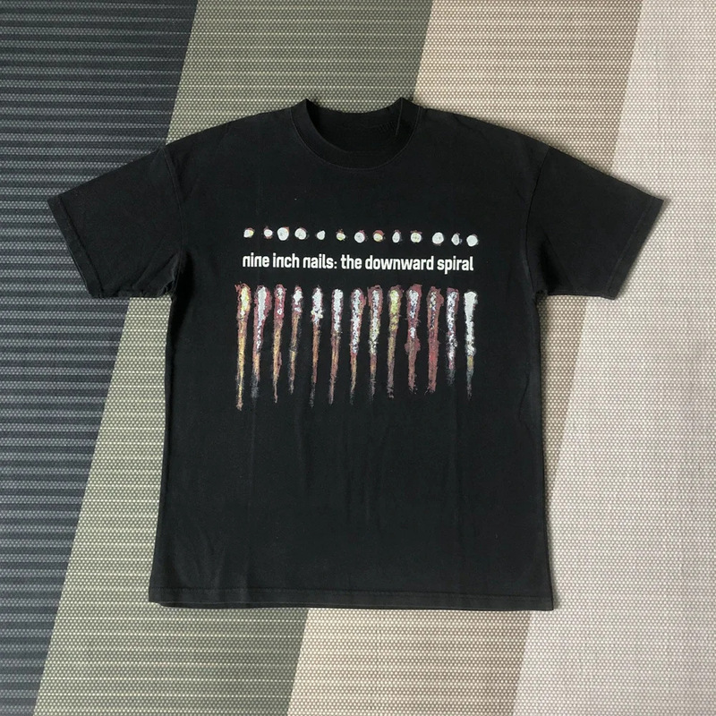 2025 Cross-Border European Size St. Michael 9inch Nail Graphic Print Street Clothing Retro Clothing Pure Cotton T-Shirt