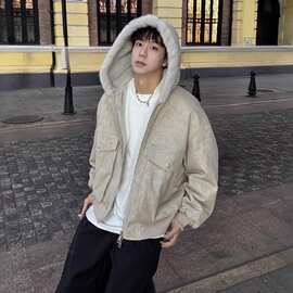 美式复古大理石座山雕棉服男女cleanfit冬季保暖加绒夹克棉衣外套