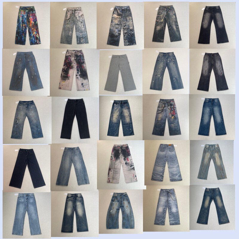 Correct High Version Ac3D Printing Men's and Women's Same Style Ne Oil Painting Paint Palette Straight Jeans Full Range Set