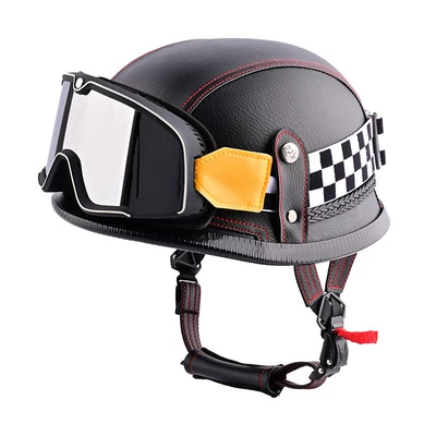 Men and Women Electric Vehicle Helmet — Motosiklet kaskı (dəbilqə) - black-and-red-line-large-frame-checkerboard-goggles-m