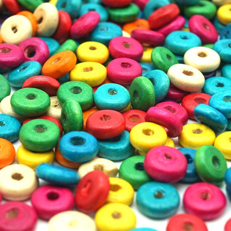 新款DIY饰品配件扁珠混色糖果色彩色单色原木木珠油漆diy韩版串珠