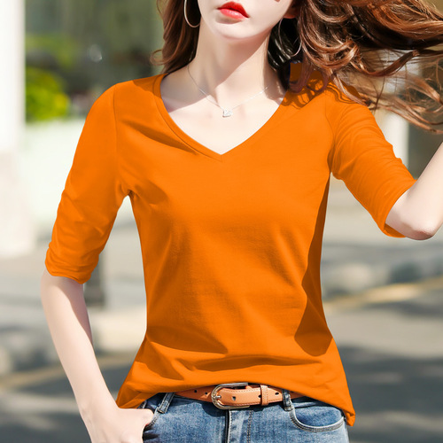 Women's Summer Black V-Neck Long-Sleeve T-Shirt 2025 High-End Fitted Outerwear Short-Sleeve Base Top