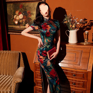 2025 New Improved Cheongsam Long Summer Retro Republic of China Style Military Lady Elegant Dress