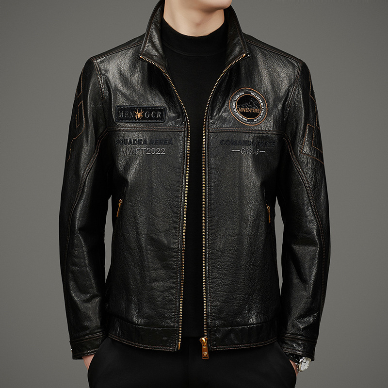 DLSN22072 New genuine leather coat men's first layer cowhide jacket stand collar business casual men's clothing DLSN22072 New genuine leather coat men's first layer cowhide jacket stand collar business casual men's clothing