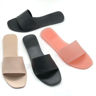 Foreign Trade Large Size Flat Slippers Women's Korean Style Fashionable Summer Outer Wear Beach Flat Slippers Jelly Sandals