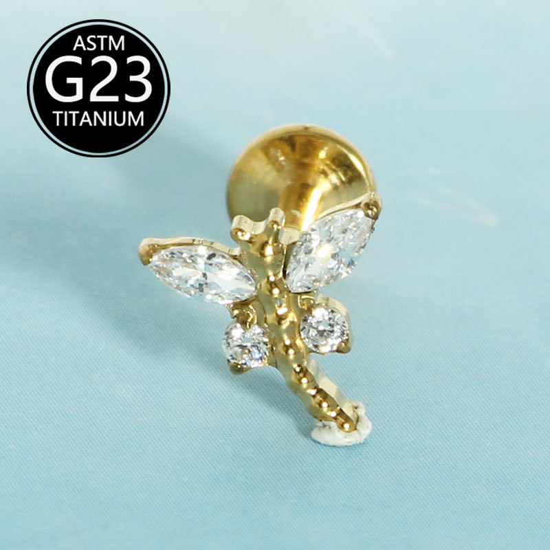 F136 Titanium Alloy Butterfly Lip Piercing Jewelry 1.2mm Rod Body Piercing Ear Nail detail image 5