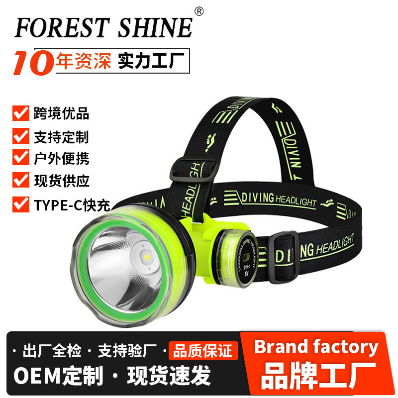 Faro de buceo de doble fuente de luz transfronterizo, luz de pesca exterior de alta iluminación, luz de trabajo de emergencia, lámpara de minería de largo alcance
