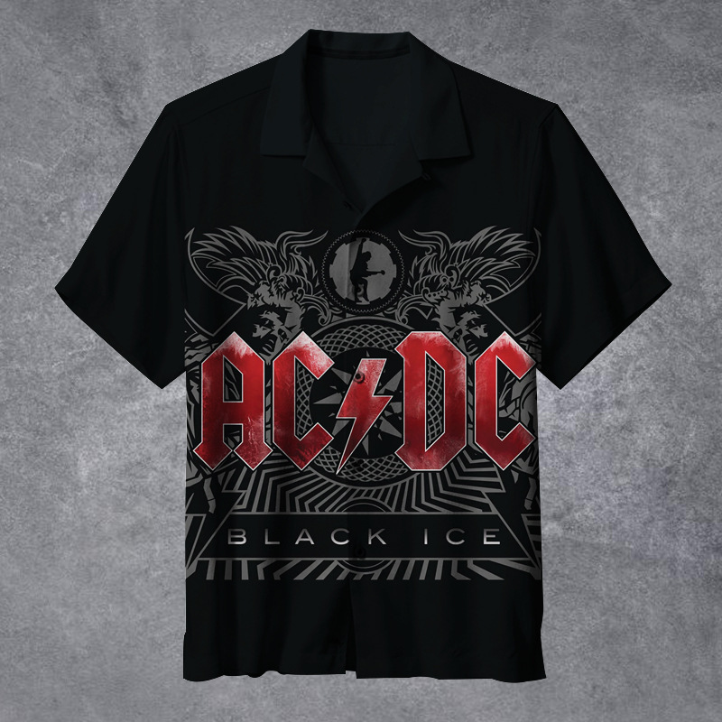 Amazon Aliexpress Cross-Border Foreign Trade Classic American-Style Cuban Collar Shirt Rock Band Themed Men's Shirt Amazon Aliexpress Cross-Border Foreign Trade Classic American-Style Cuban Collar Shirt Rock Band Themed Men's Shirt