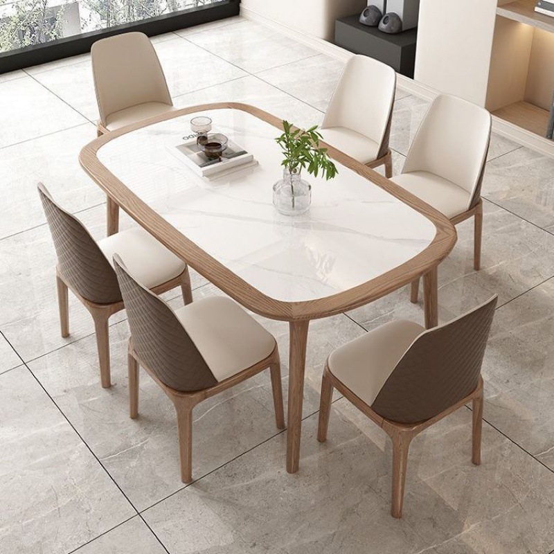 2024年新款内嵌亮光全实木岩板餐桌现代简约白蜡木长方形北欧饭桌