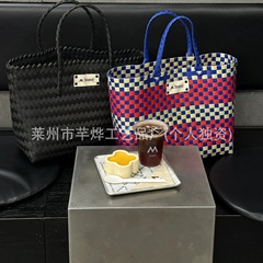 M家純手編みバッグ日常ショッピングファッション百合菜かごプラスチック編集オープン大容量レジ袋