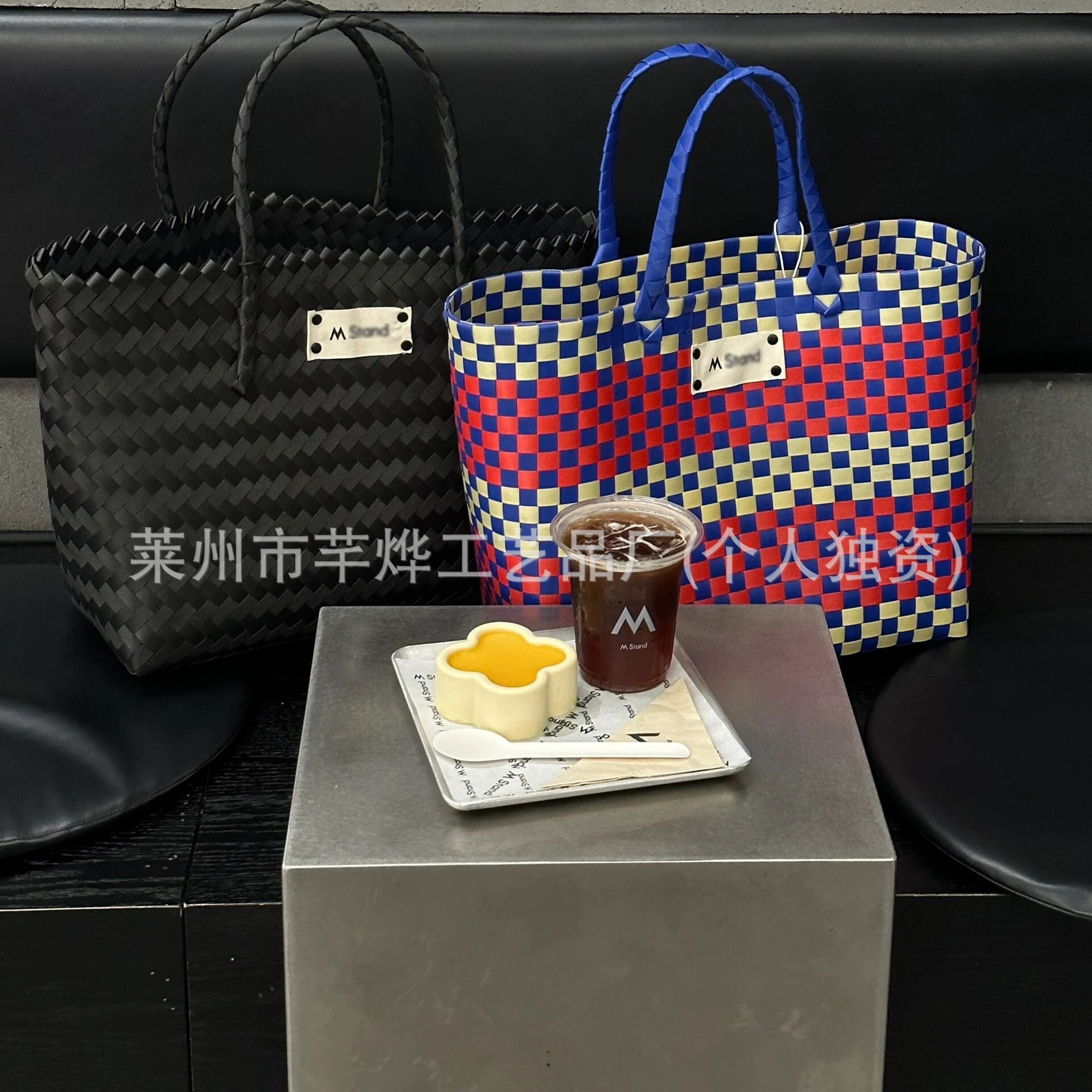 M家纯手工编织包日常逛街时尚百搭菜篮子塑编敞口大容量购物袋