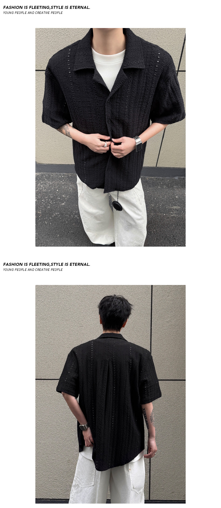 Herren Kurzarmhemd Im Hong Kong Style Oversize Schwarz_voghion.com