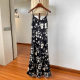 High-grade Elegant Printed Acetate Slip Dress French Style Spring and Summer V-neck Slim Floral Long Dress Suit Inner Base Dress