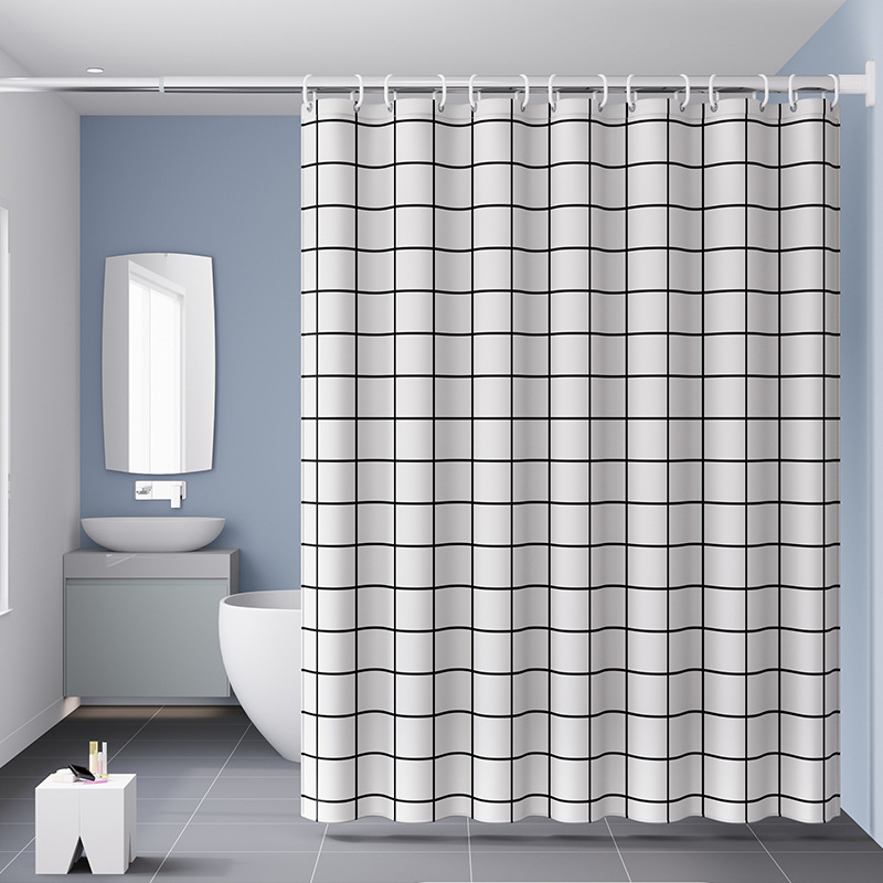 Cortina impermeable de baño engrosada de color puro, juego de cortina de baño de baño, cortina de baño de dormitorio de hotel sin perforación, cortina de puerta