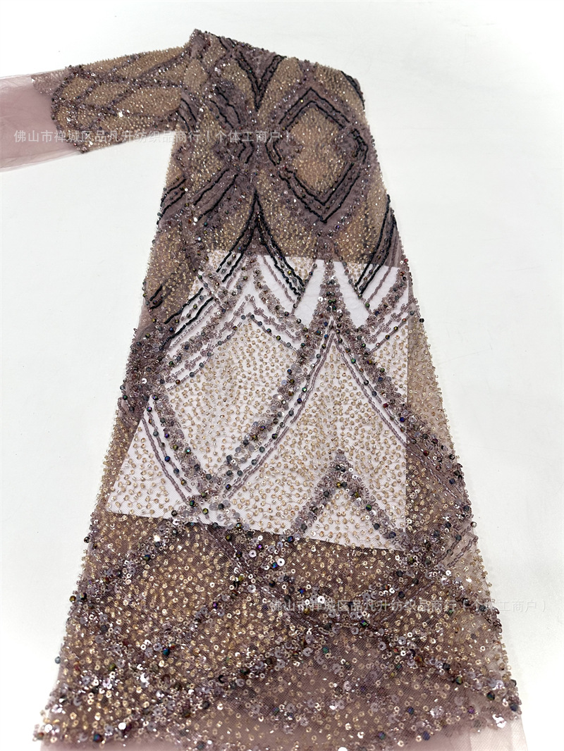 Industria pesada Gaoding vestido de boda tela bordada encaje tubo bordado tela de moda tela de malla sequilla en stock