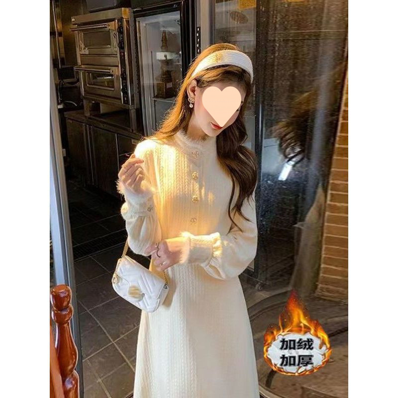 프랑스 스타일의 부드러운 스타일 원피스 여성의 가을과 겨울 2024 새로운 스타일 기질 하이 엔드 타이트 허리 슬리밍 내베이스 스커트