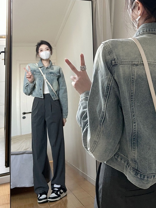 美式复古牛仔外套女春秋2025新款宽松休闲百搭短款夹克上衣ins潮|undefined