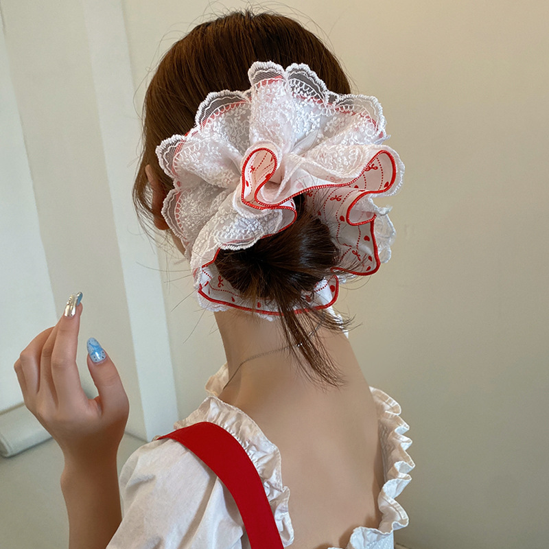 Dolce rojo de flores dobles anillo de cabello de bolas de cabello de cabello de cabello de cabello de cola de caballo baja correa de correa adornamiento para el cabello