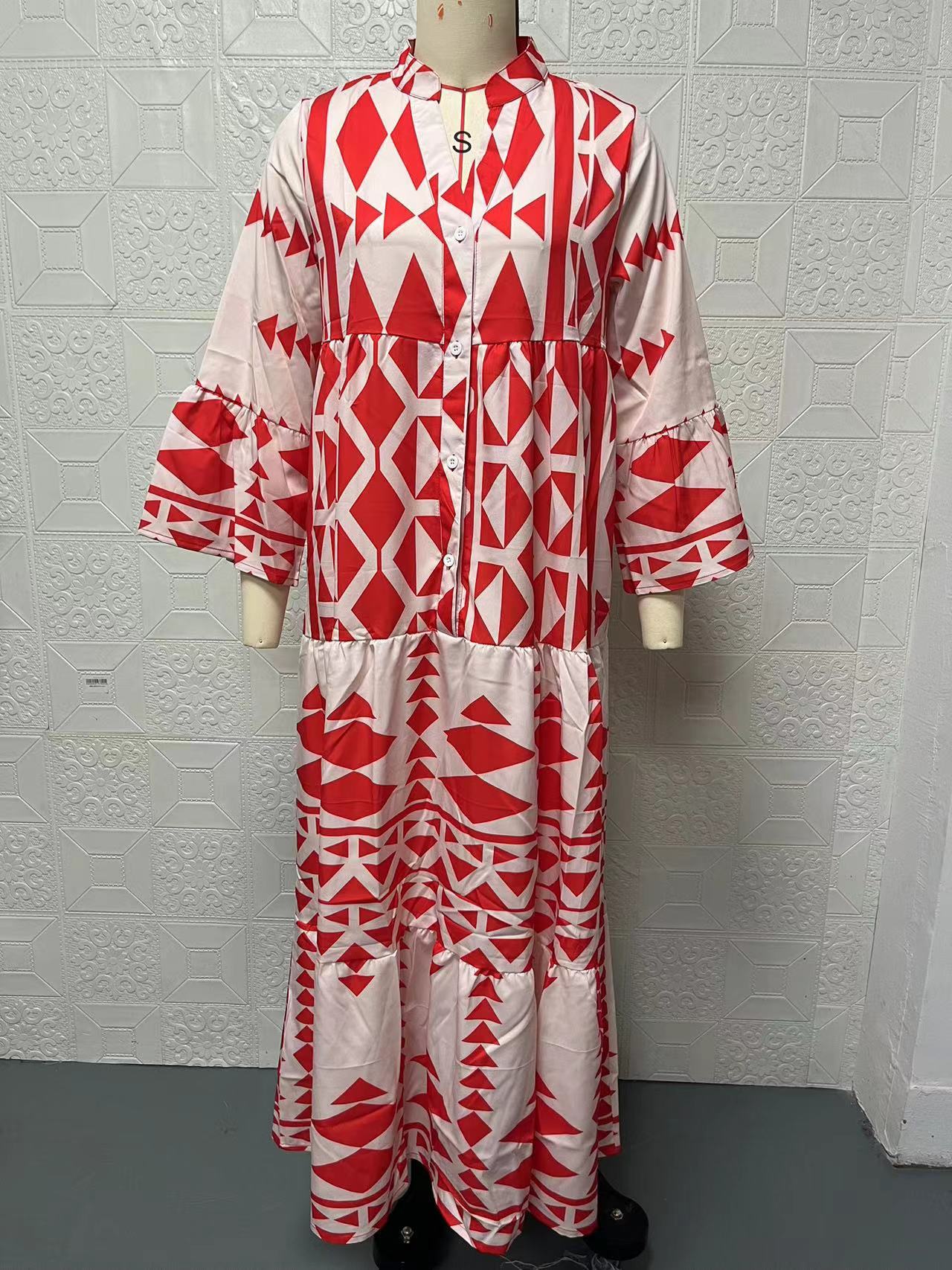 462g Weight Maxi Long Dress Dress Length Type Long Sleeve Sleeve Length Regular Dress Dresses Type Regular Sleeve Sleeve Type Polyester Fabric Type Mid Waist Waist Line Holiday, Daily Occasion V Neck Neckline Regular Fit Fit Type Printing Pattern Summer, Spring Season Women's Gender Printing, Button Design Streetwear Style Wholesale Women's Streetwear Printing Button Printing Holiday Daily V Neck Long Sleeve Regular Dress 4